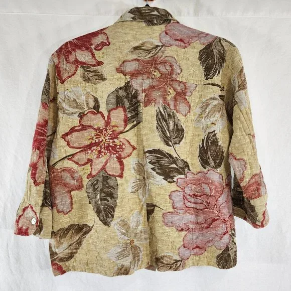 CHICO'S Floral Cardigan/Shirt Multicolor Size 1 (M)  3/4 Sleeves Button Up. - Picture 7 of 16